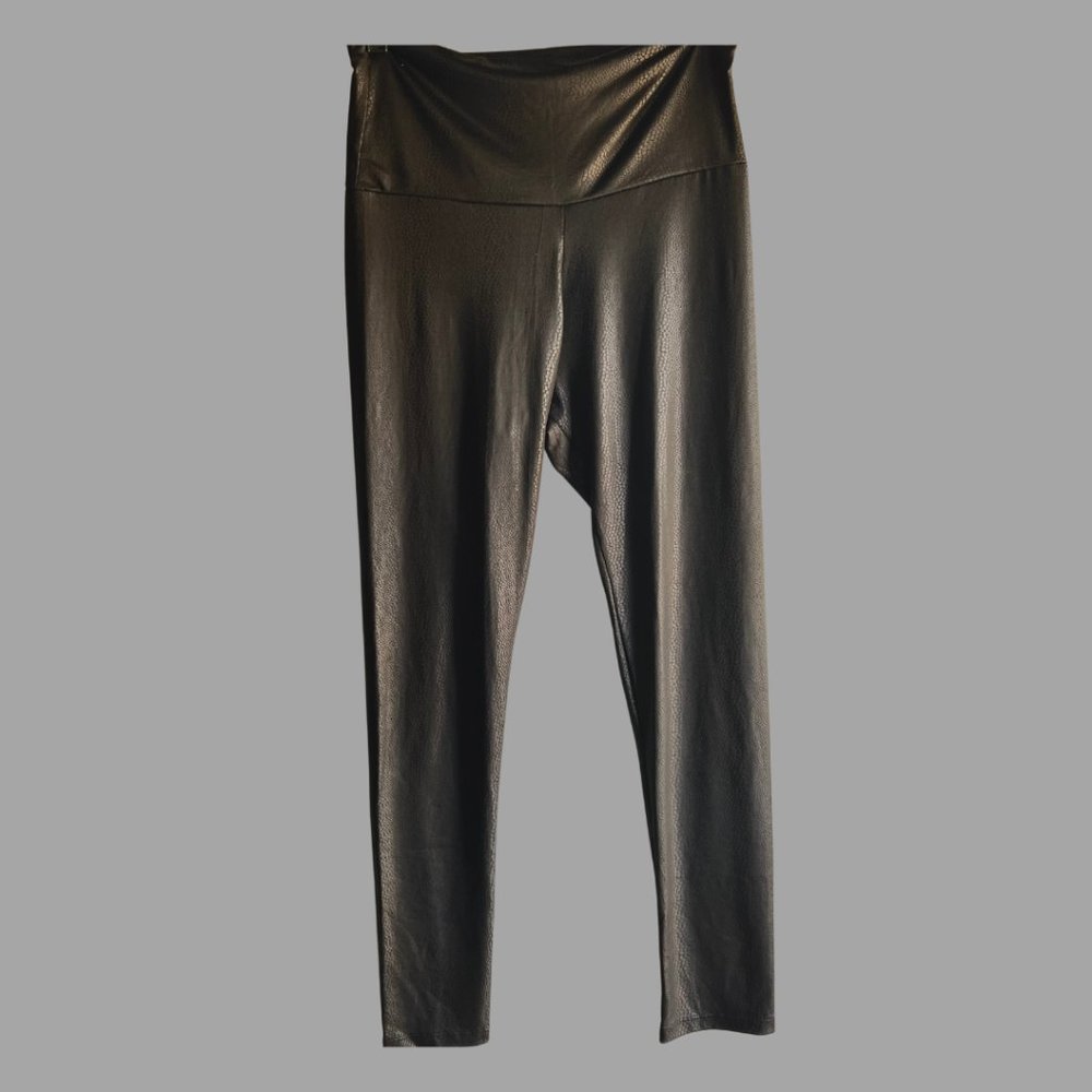 Black Snake Print Faux Leather High Waist Leggins